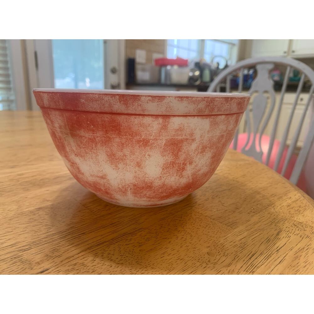 7" Vintage Pyrex Flamingo Brushed Pink White Glass MIXING BOWL #404